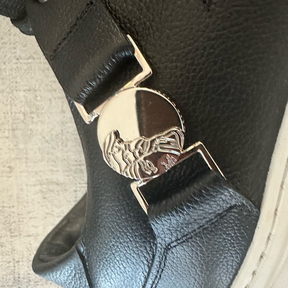 Authentic Versace Black Leather Sneakers with Silver Accents- NW - Picture 7 of 10